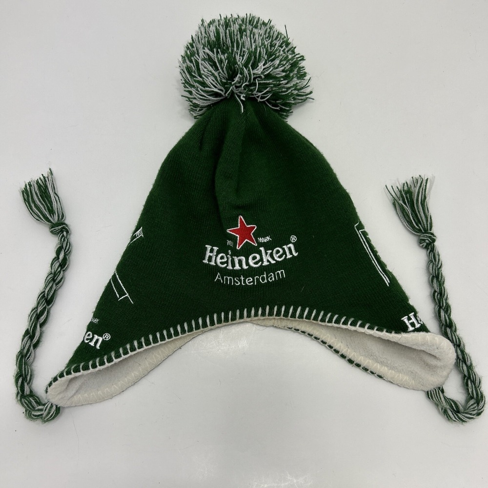Heineken Experience Amsterdam Winter Beanie with Pom Pom Green Toque Hat Fleece